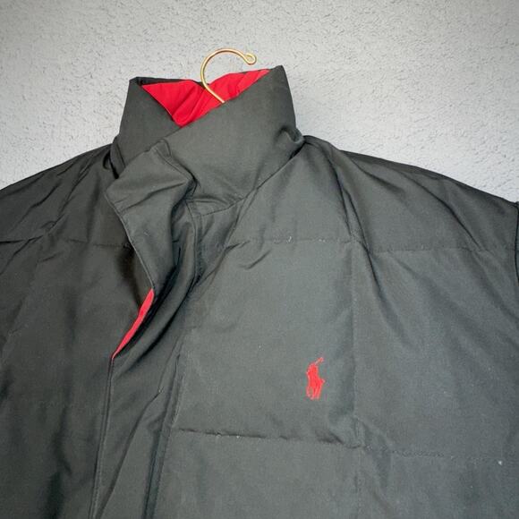 Polo Ralph Lauren Jacket Mens Large Black Red Down Reversible Puffer Winter Coat - Picture 4 of 16